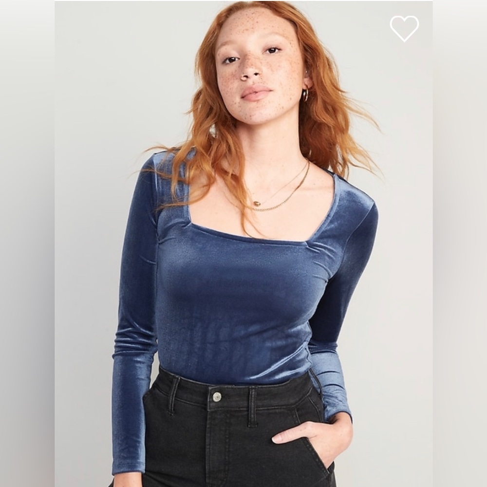 Old Navy Blue Velvet Square Neck Bodysuit Size L